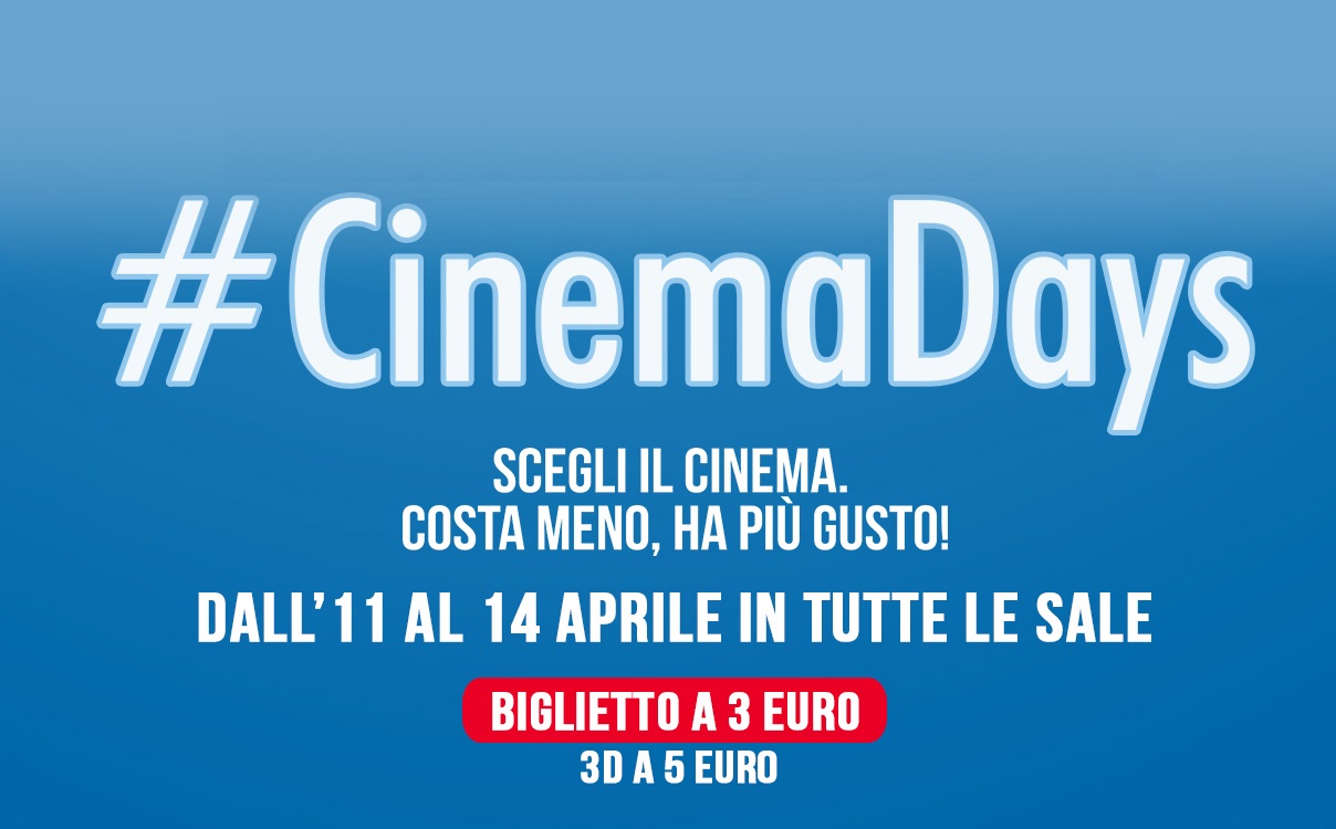 CinemaDays: dall'11 al 14 aprile si va al cinema con 3 euro